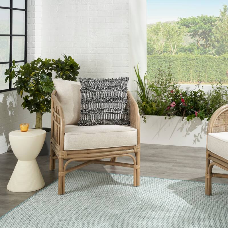 Mina Victory Outdoor Pillows Woven Stripes and Dots Textured Throw